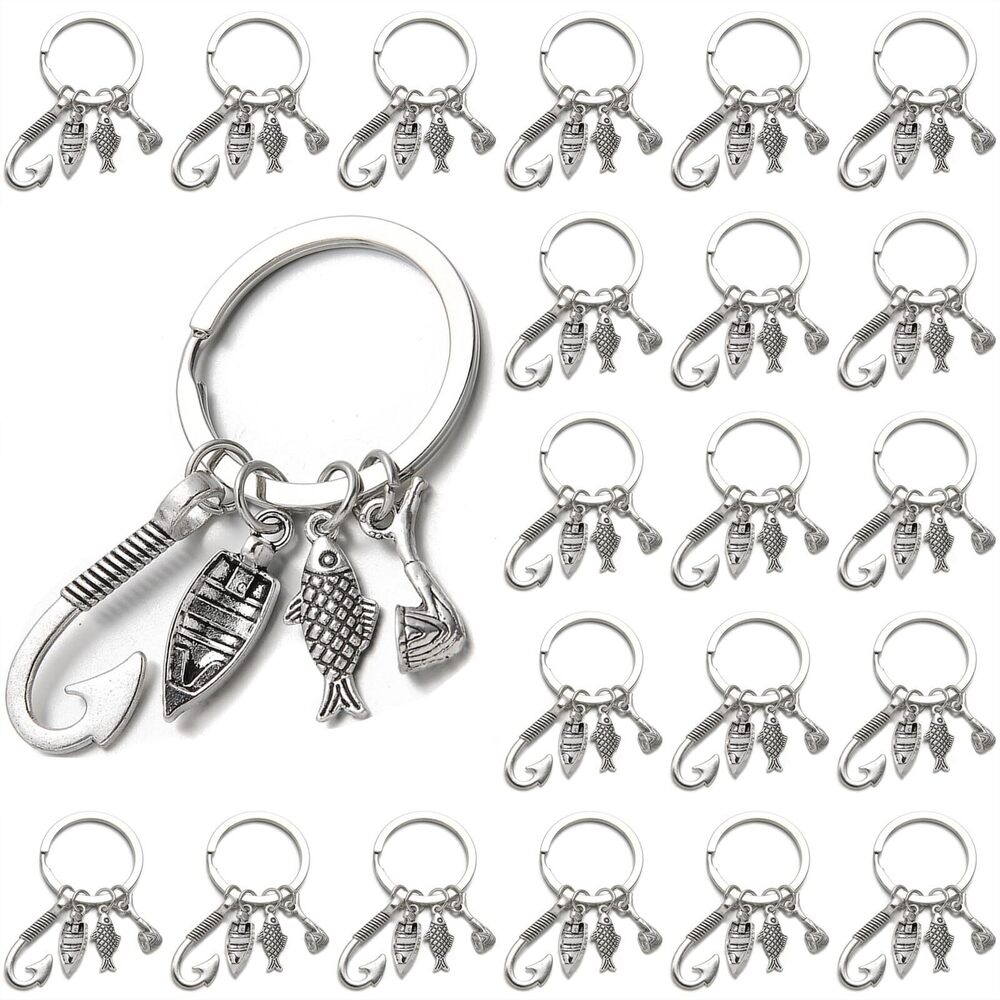 2406 20PCS Fishing Keychain Fish Hook Keychain Fish Keychain Fisherman Gift